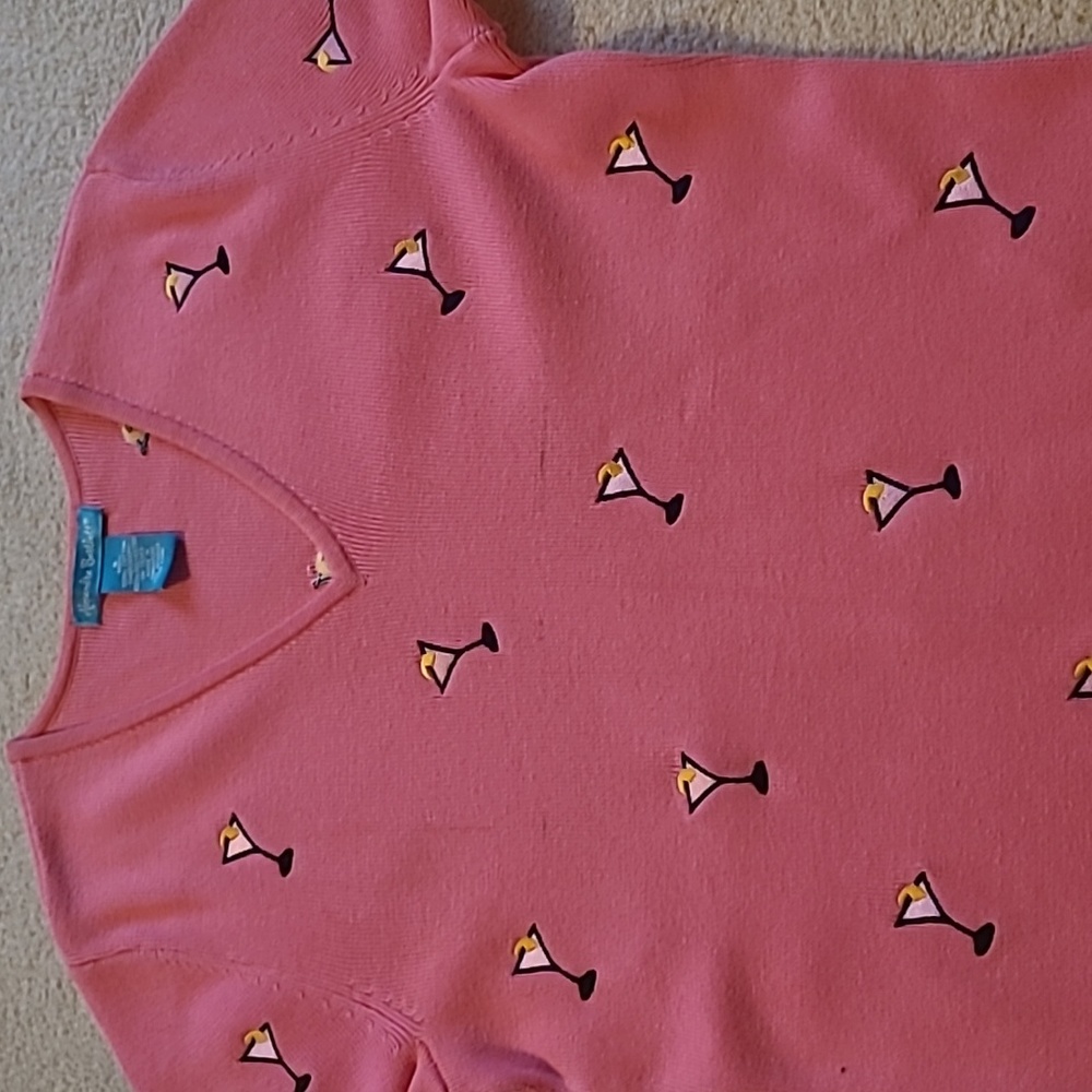 Alexandra Bartlett Size S Embroidered Martini Lovers Cotton Short Sleeve Sweater